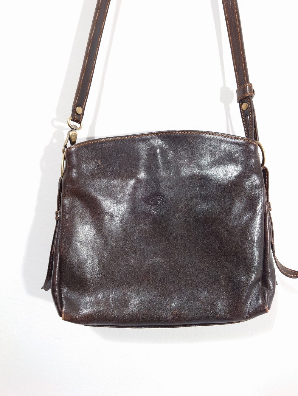 Vintage Italian Leather CrossbodyBag Brown Genuine Leather MultiCompartmentPurse